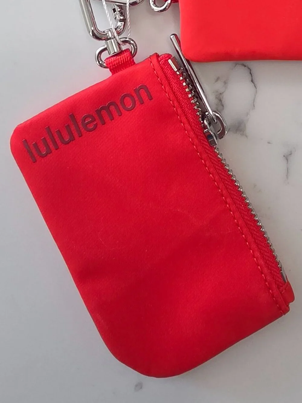 NWT Lululemon Dual Pouch Wristlet - Cherry/ Silver Accent Wordmark